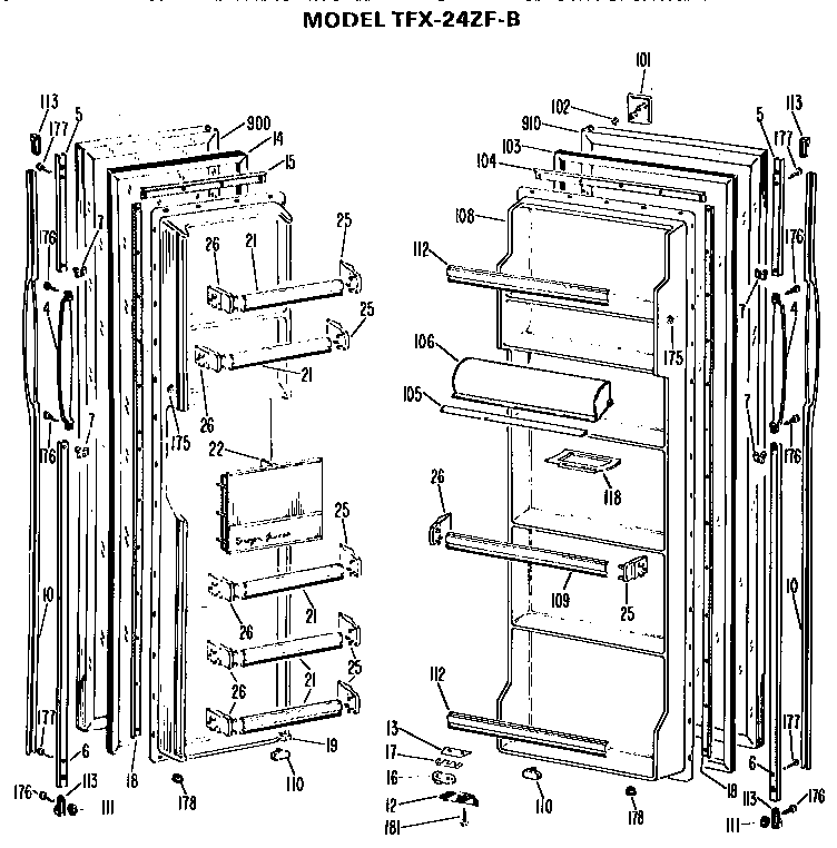 GE TFX24ZFB doors diagram