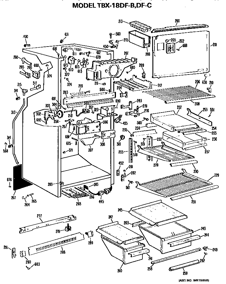 GE TBX18DFB cabinet parts diagram