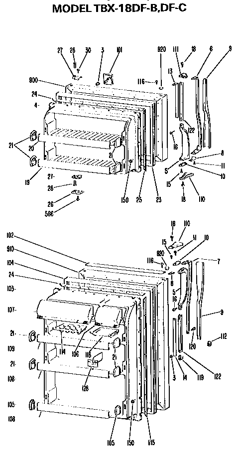 GE TBX18DFB doors diagram