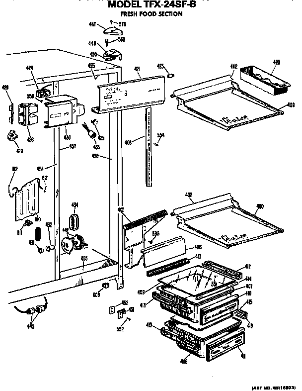 GE TFX24SFB fresh food section diagram