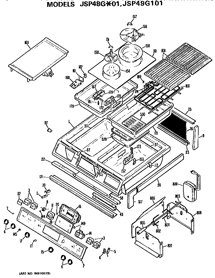 GE JSP49G101 cooktop/controls diagram