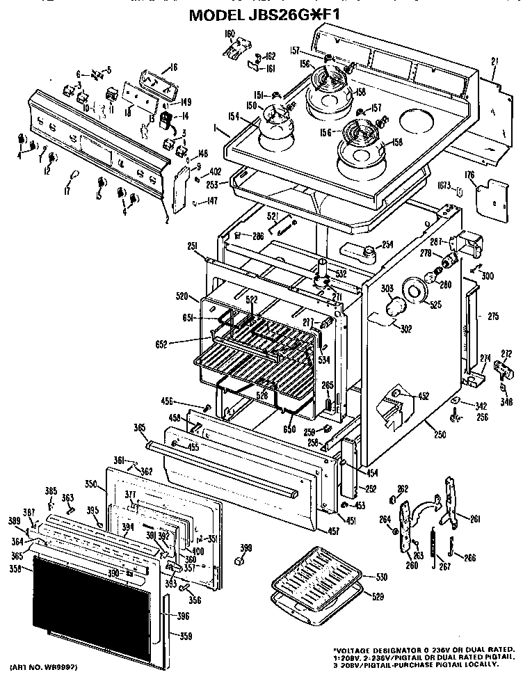 GE JBS26G*F1 main body/cooktop/controls diagram