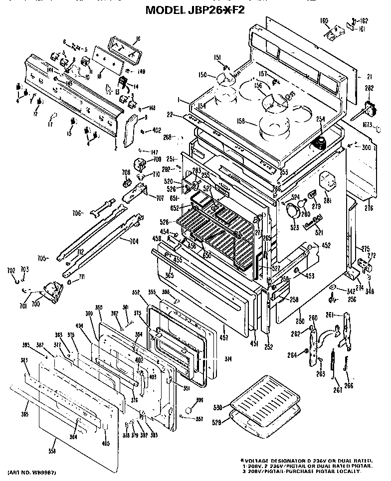 GE JBP26*F2 main body/cooktop/controls diagram