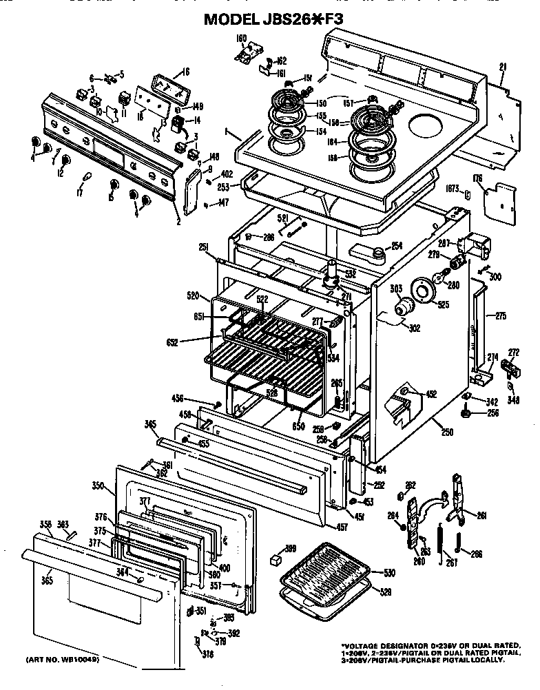 GE JBS26*F3 main body/cooktop/controls diagram