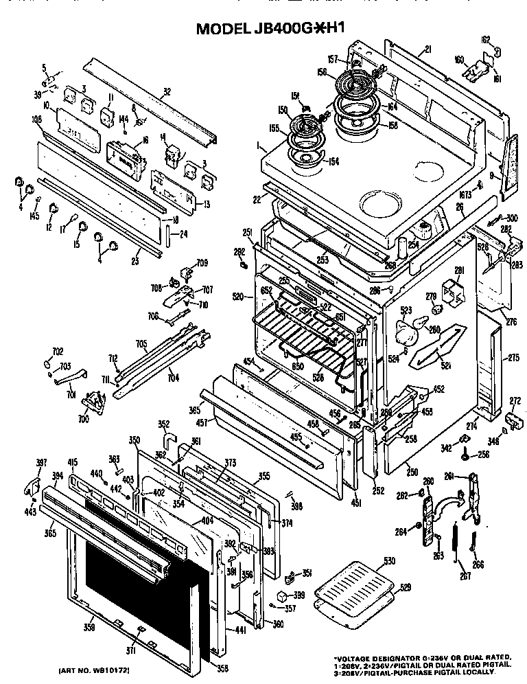GE JB400G*H1 main body/cooktop/controls diagram