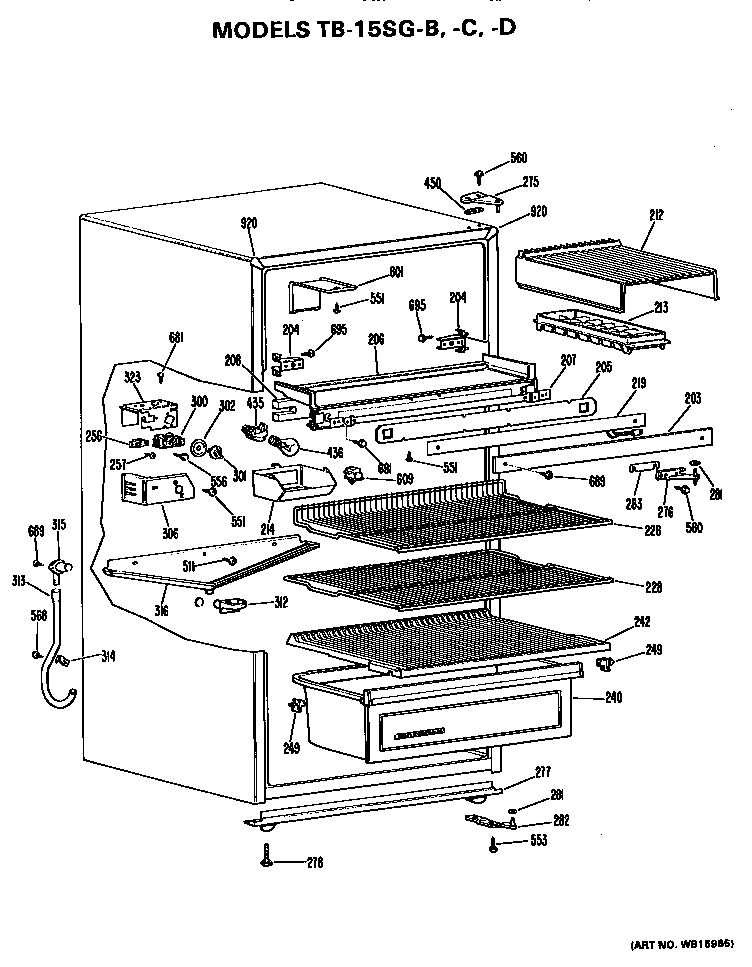 GE TB15SGDLAD cabinet parts diagram