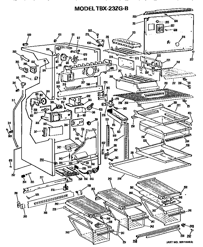 GE TBX23ZGB cabinet parts diagram