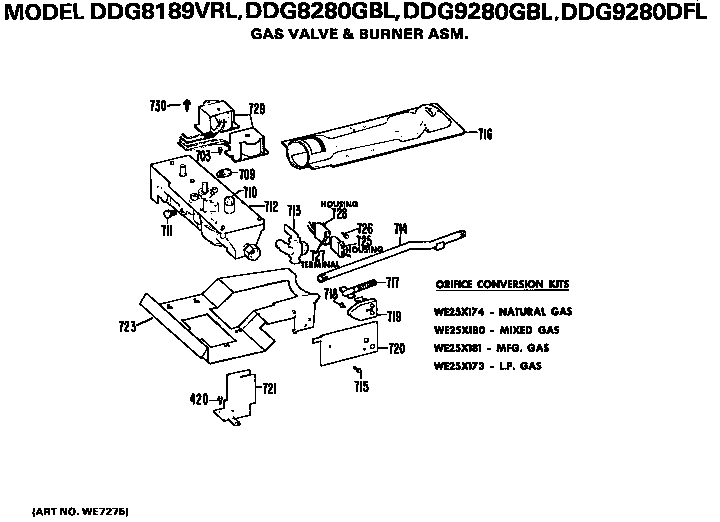 GE DDG8280GBL gas valve and burner diagram