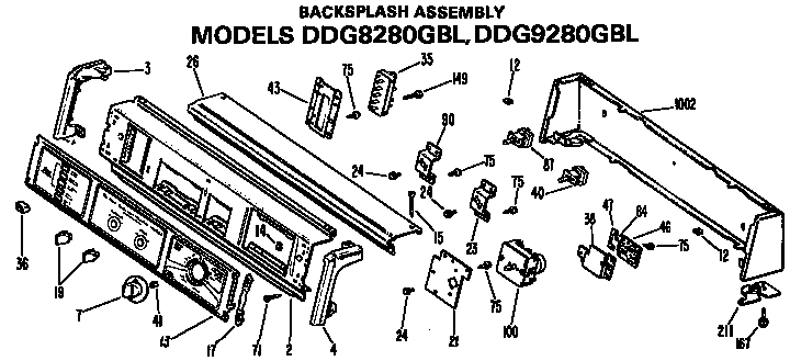 GE DDG8280GBL backsplash for ddg8280gbl and ddg9280gbl diagram