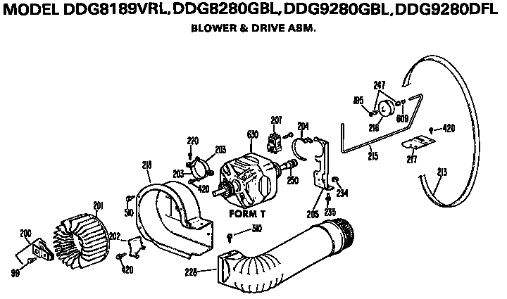 GE DDG8280GBL blower and drive assembly diagram