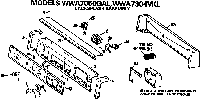 GE WWA5600GAL backsplash for wwa7050gal and wwa7304vkl diagram