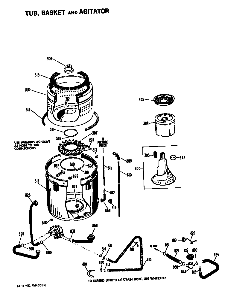 GE WWA5600GAL tub/basket and agitator diagram
