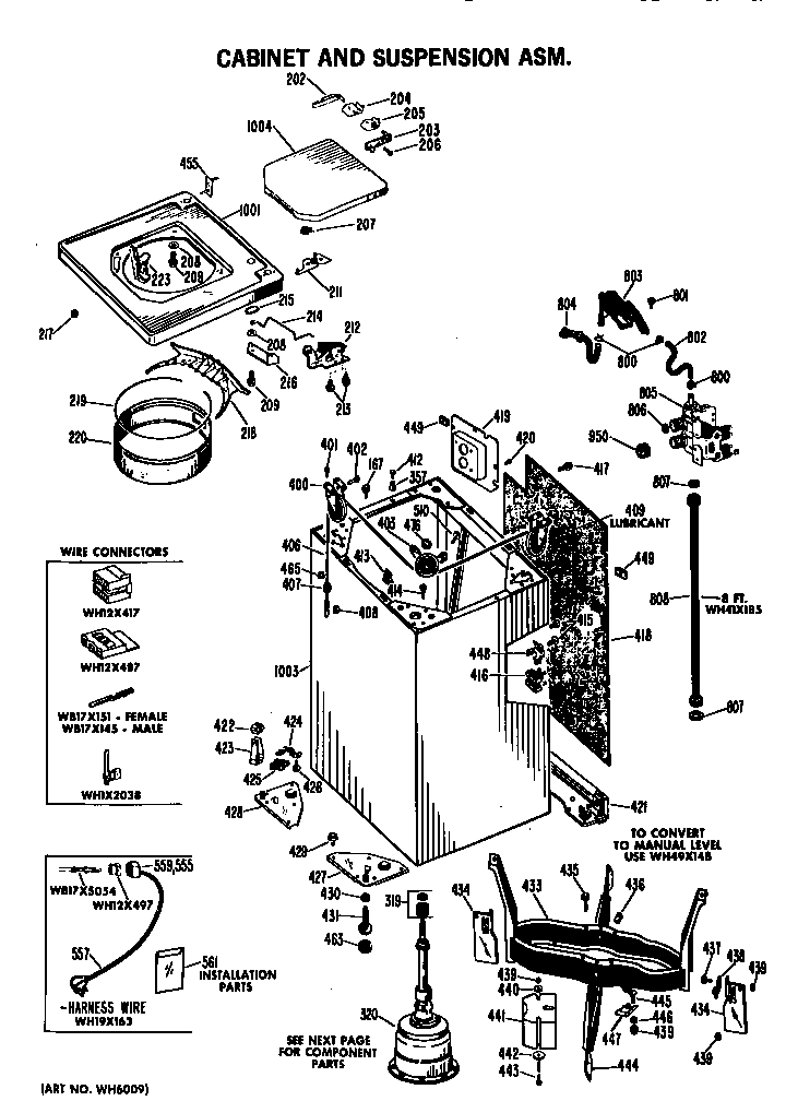 GE WWA5600GAL cabinet and suspension assembly diagram