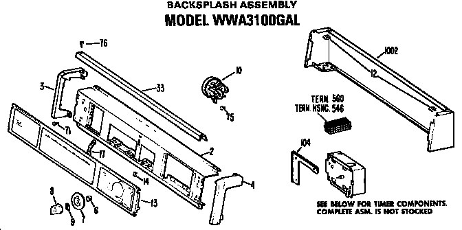 GE WWA8324GAL backsplash for wwa3100gal diagram