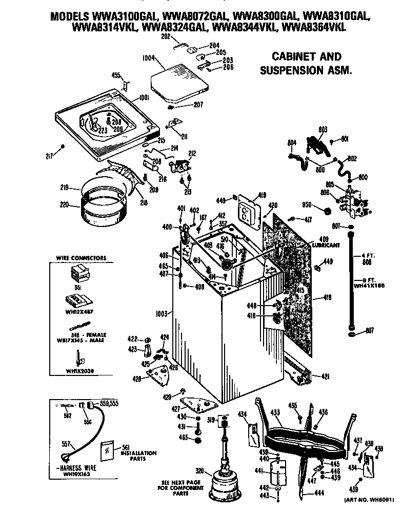GE WWA8324GAL cabinet and suspension diagram