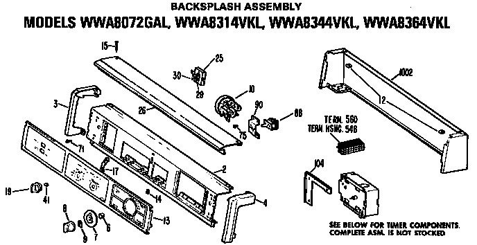 GE WWA8324GAL backsplash for wwa8072gal,wwa8314vkl,wwa8344vkl and wwa8364vkl diagram