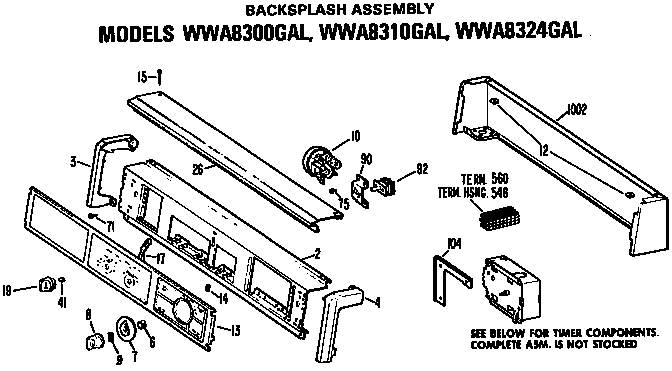 GE WWA8324GAL backsplash for wwa8300gal, wwa8310gal and wwa8324gal diagram