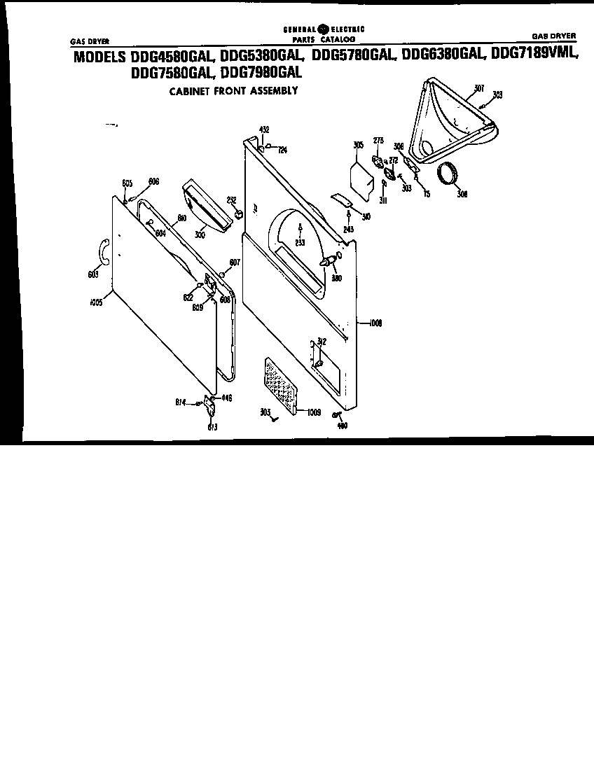 GE DDG4580GAL cabinet front diagram