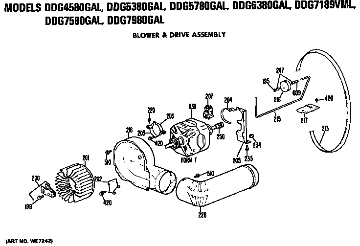 GE DDG4580GAL blower and drive assembly diagram