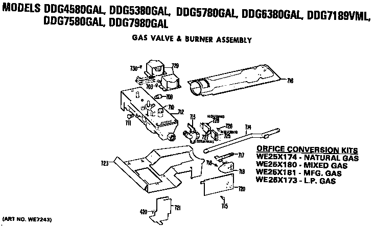 GE DDG4580GAL gas valve and burner diagram
