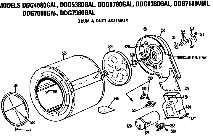 GE DDG4580GAL drum and duct assembly diagram