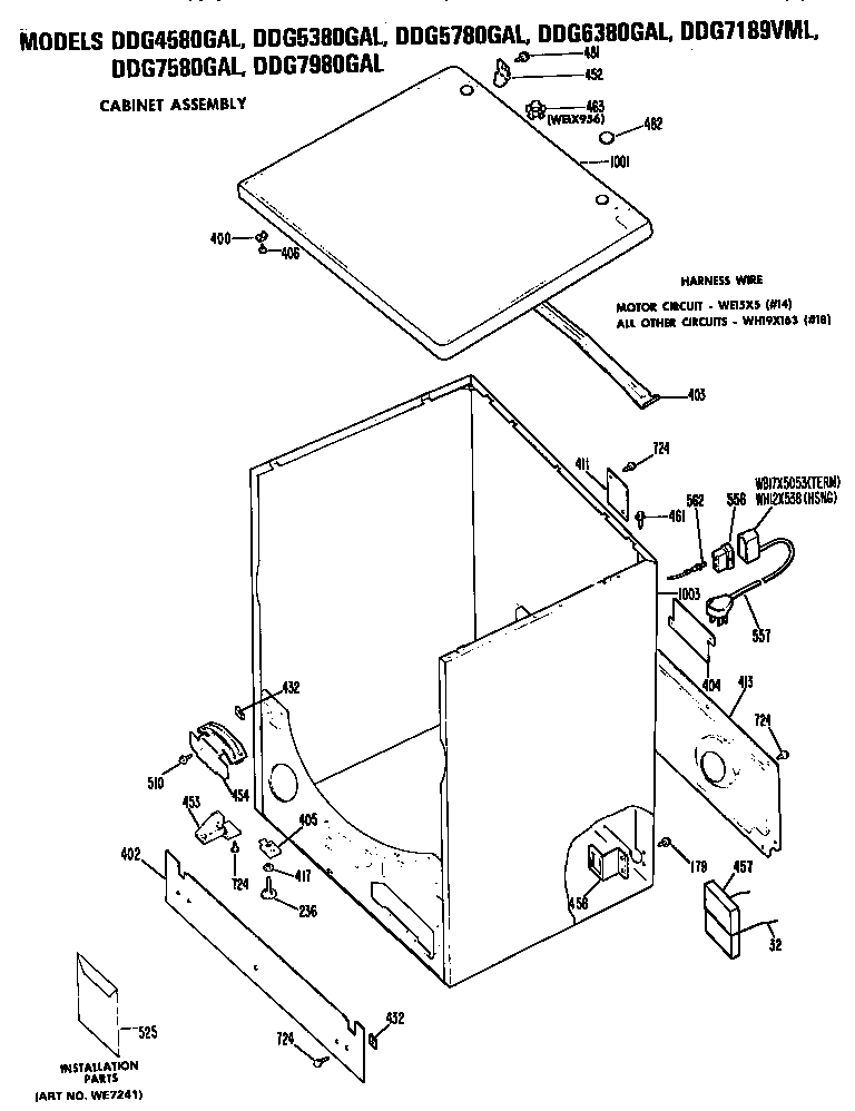 GE DDG4580GAL cabinet diagram