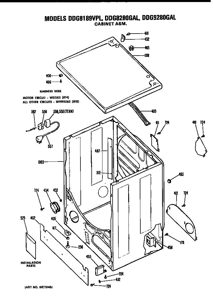 GE DDG9280GAL cabinet assembly diagram