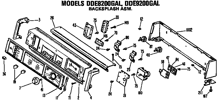 GE DDE9200GAL backsplash for dde8200gal and dde9200gal diagram