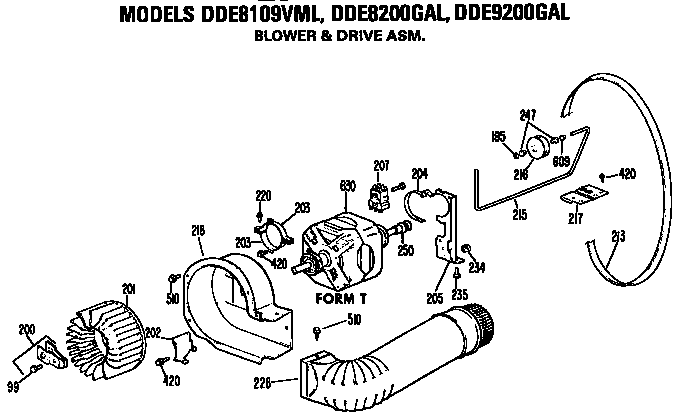 GE DDE9200GAL blower and drive assembly diagram