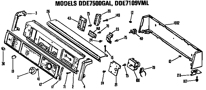 GE DDE7109VML backsplash for dde7500gal and dde7109vml diagram