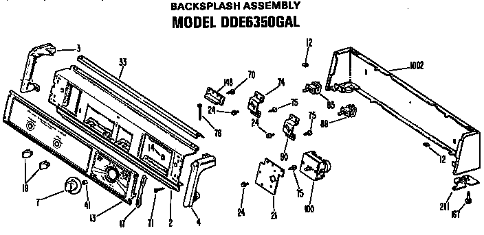 GE DDE7109VML backsplash for dde6350gal diagram
