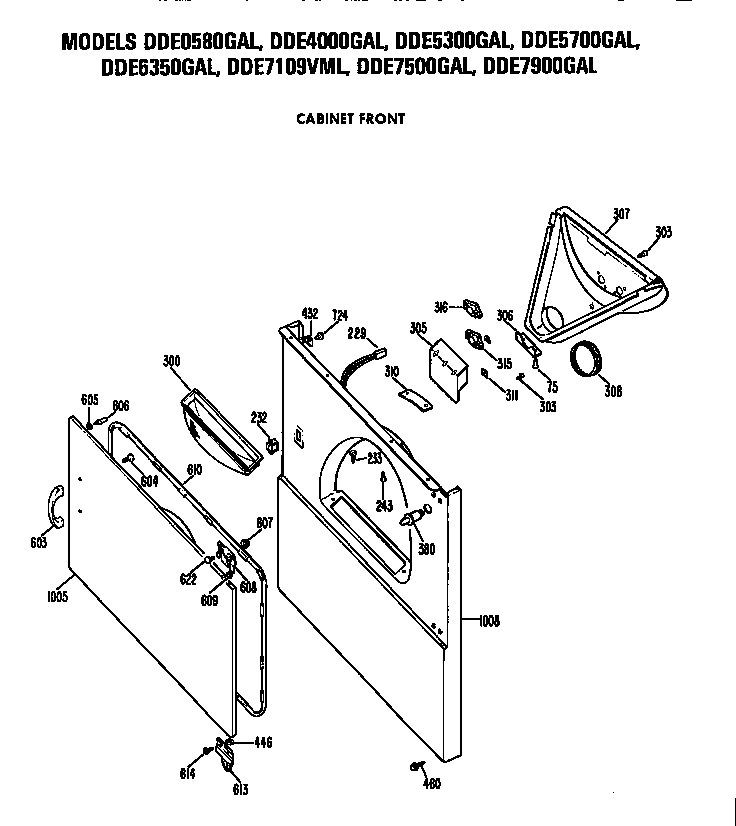 GE DDE7109VML cabinet front diagram
