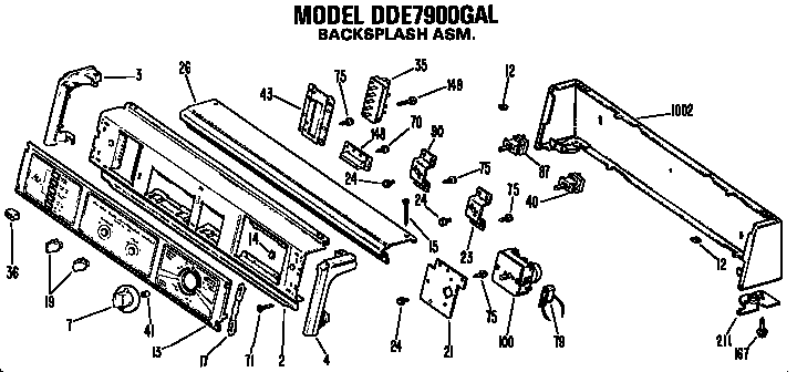 GE DDE7109VML backsplash for dde7900gal diagram