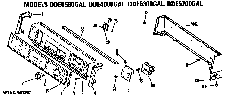 GE DDE7109VML backsplash for dde0580gal,dde4000gal,dde5300gasl and dde5700gal diagram