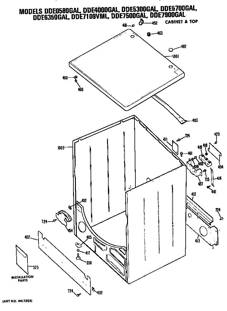 GE DDE7109VML cabinet diagram