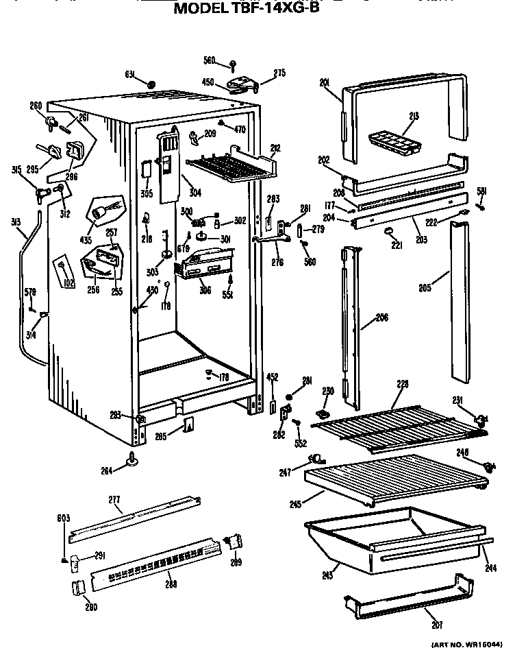 GE TBF14XGB cabinet parts diagram