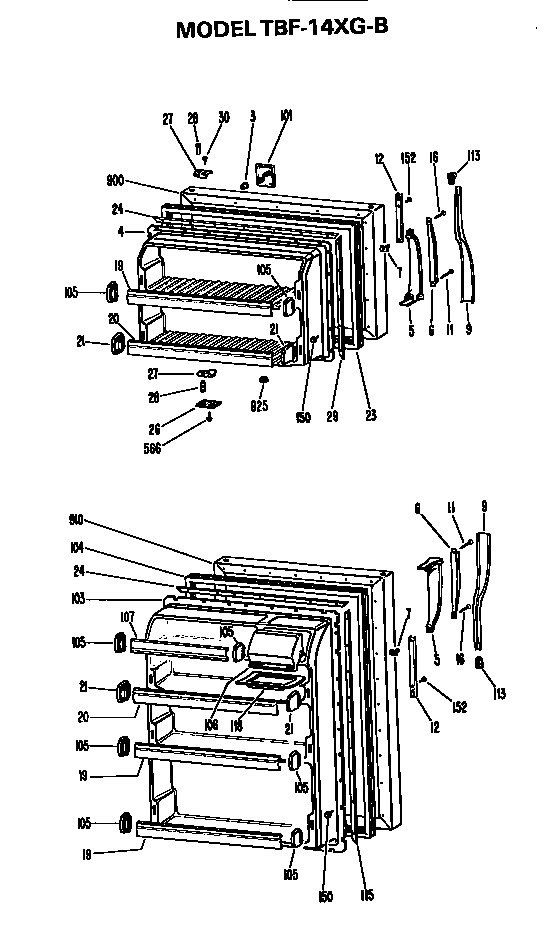 GE TBF14XGB doors diagram