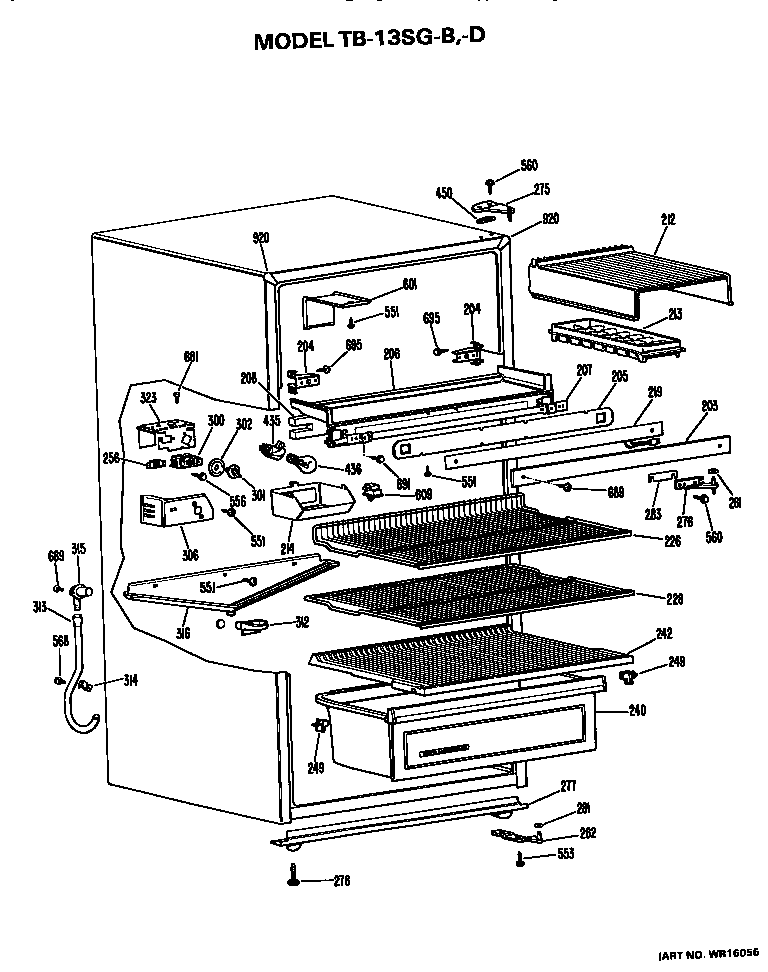 GE TB13SGDLWH cabinet parts diagram