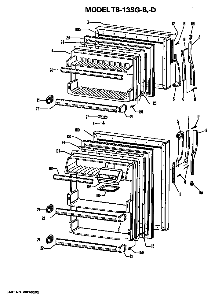 GE TB13SGDLWH doors diagram