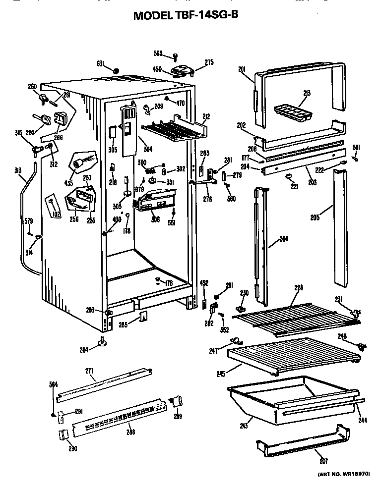 GE TBF14SGB cabinet parts diagram