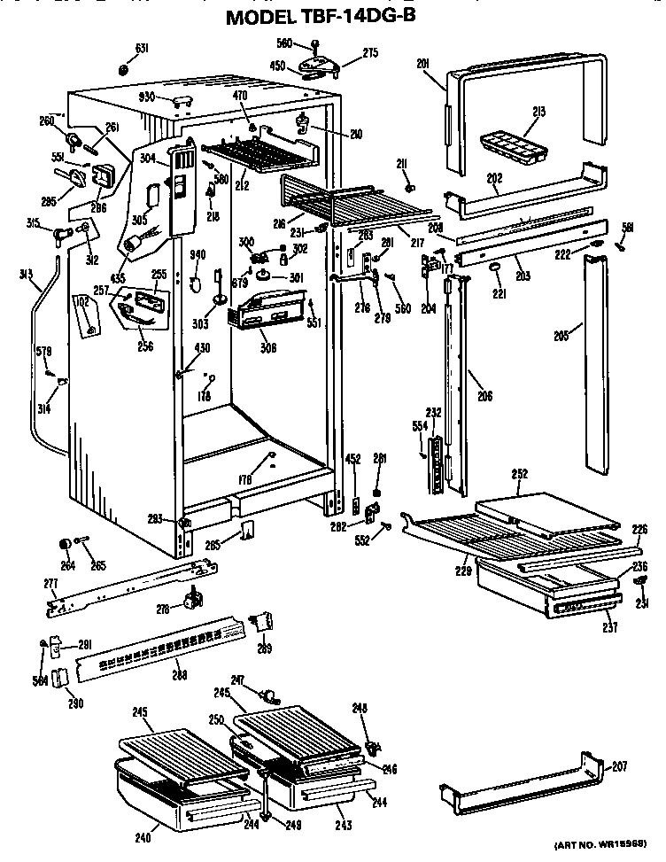 GE TBF14DGB cabinet parts diagram