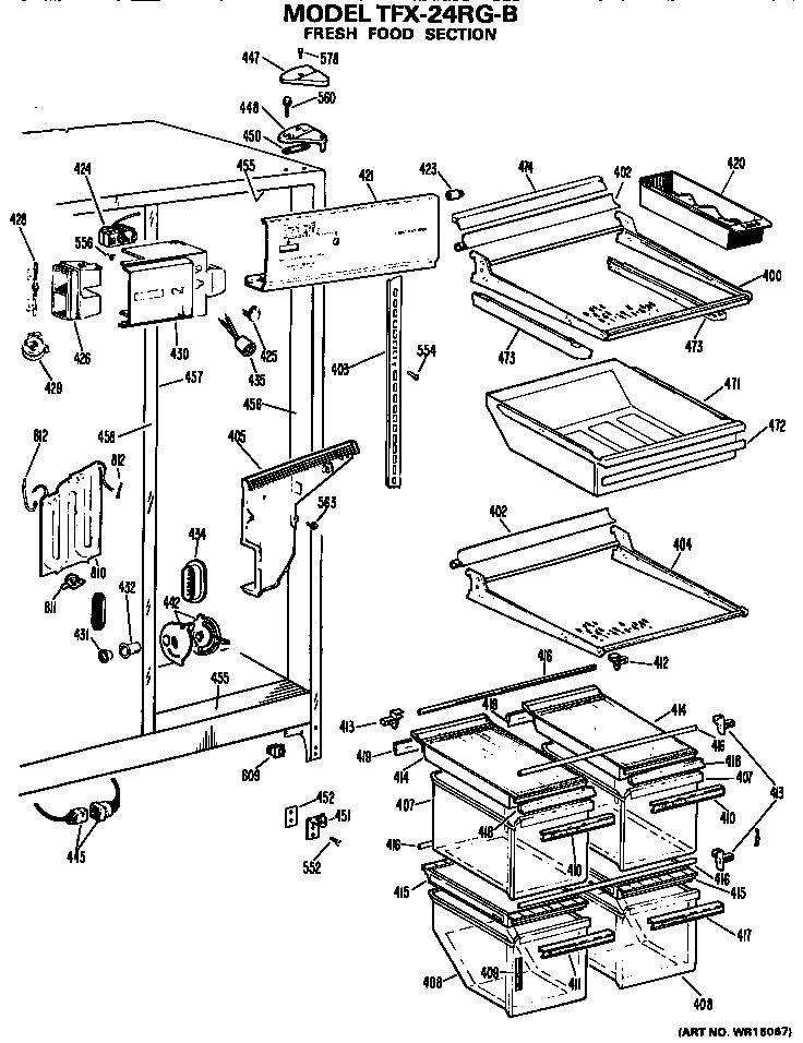GE TFX24RGB fresh food section diagram