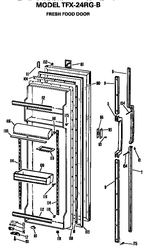 GE TFX24RGB fresh food door diagram