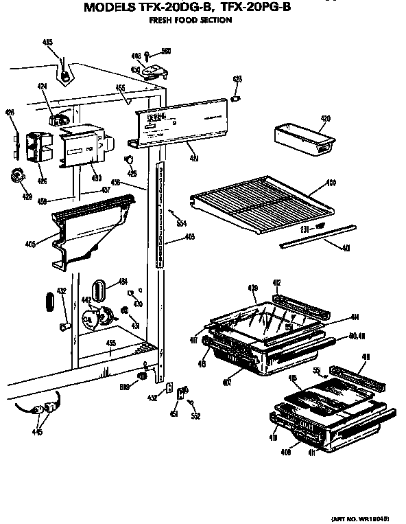 GE TFX20DGB fresh food section diagram