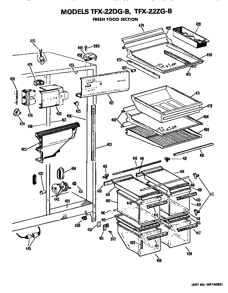 GE TFX22ZGB fresh food section diagram