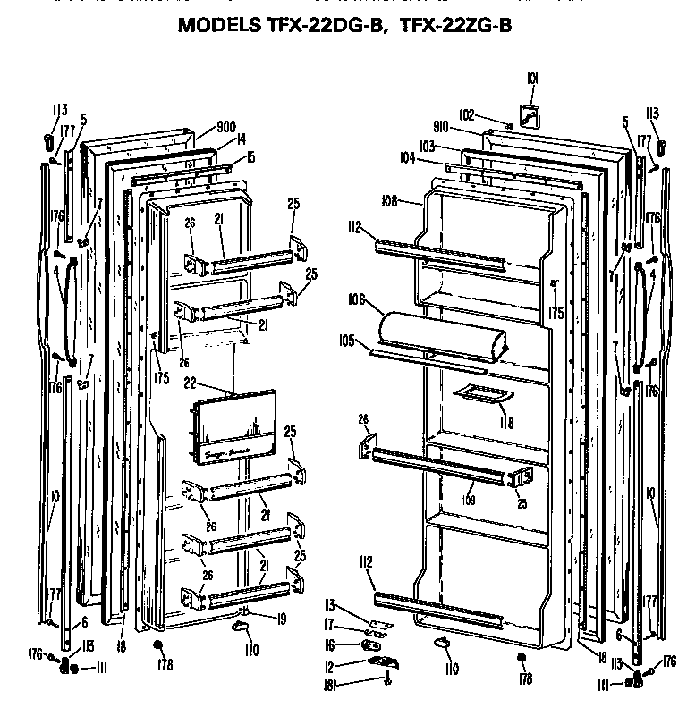GE TFX22ZGB doors diagram