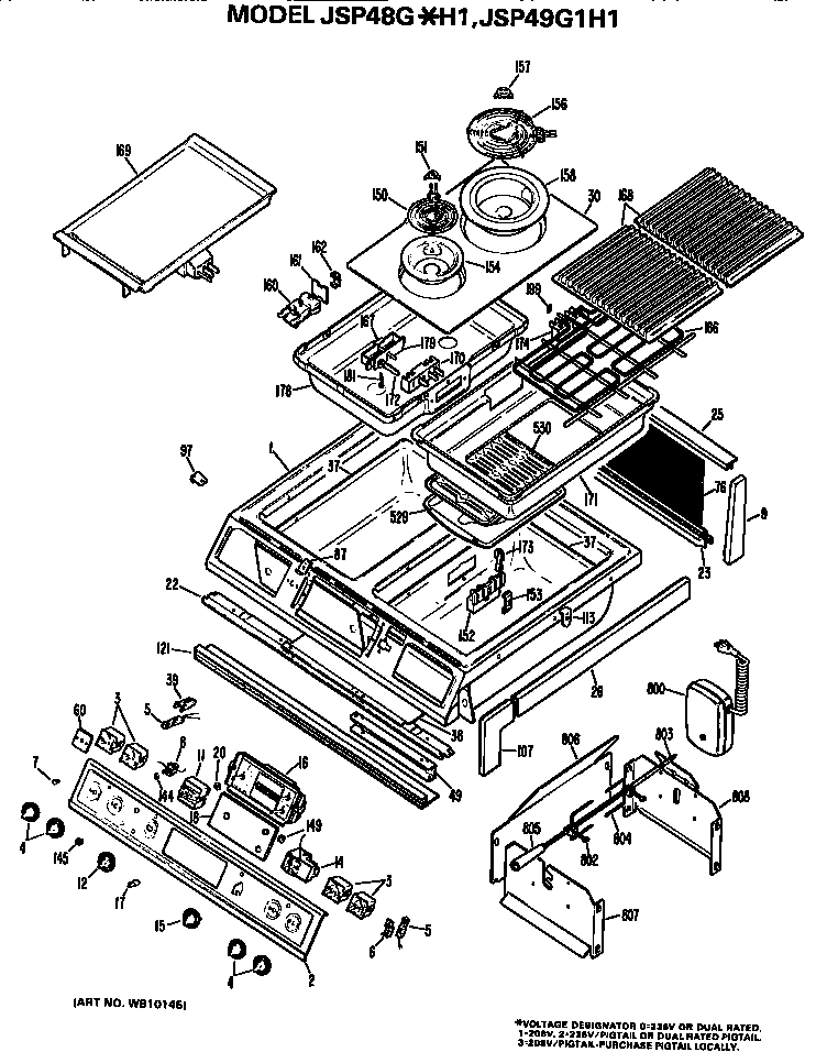 GE JSP49G1H1 cooktop/controls diagram