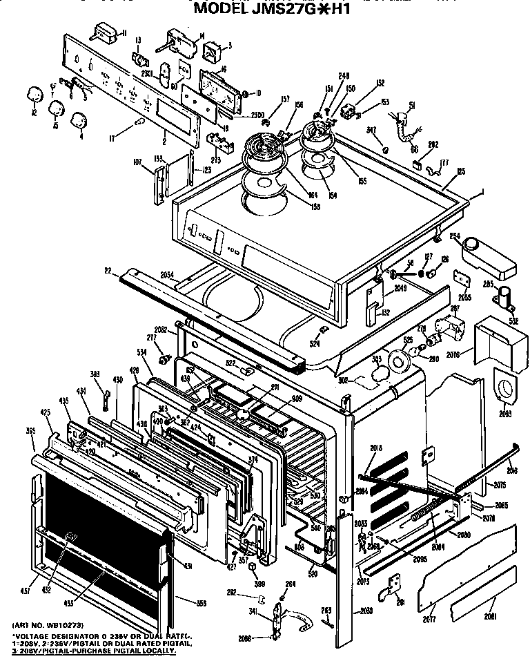GE JMS27G*H1 main body/cooktop/controls diagram