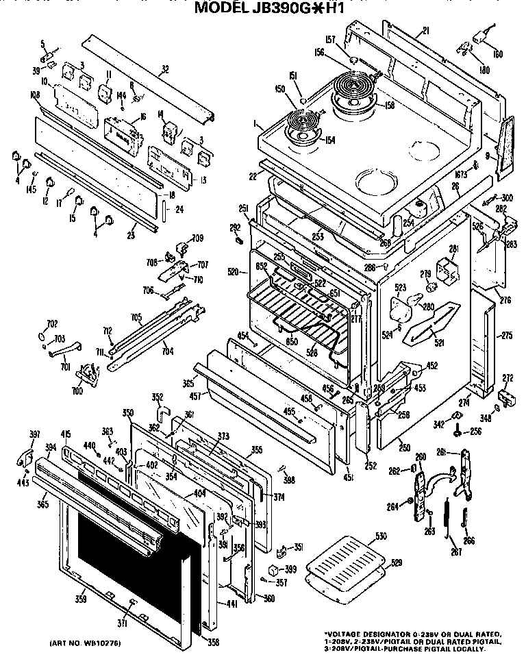 GE JB390G*H1 main body/cooktop/controls diagram