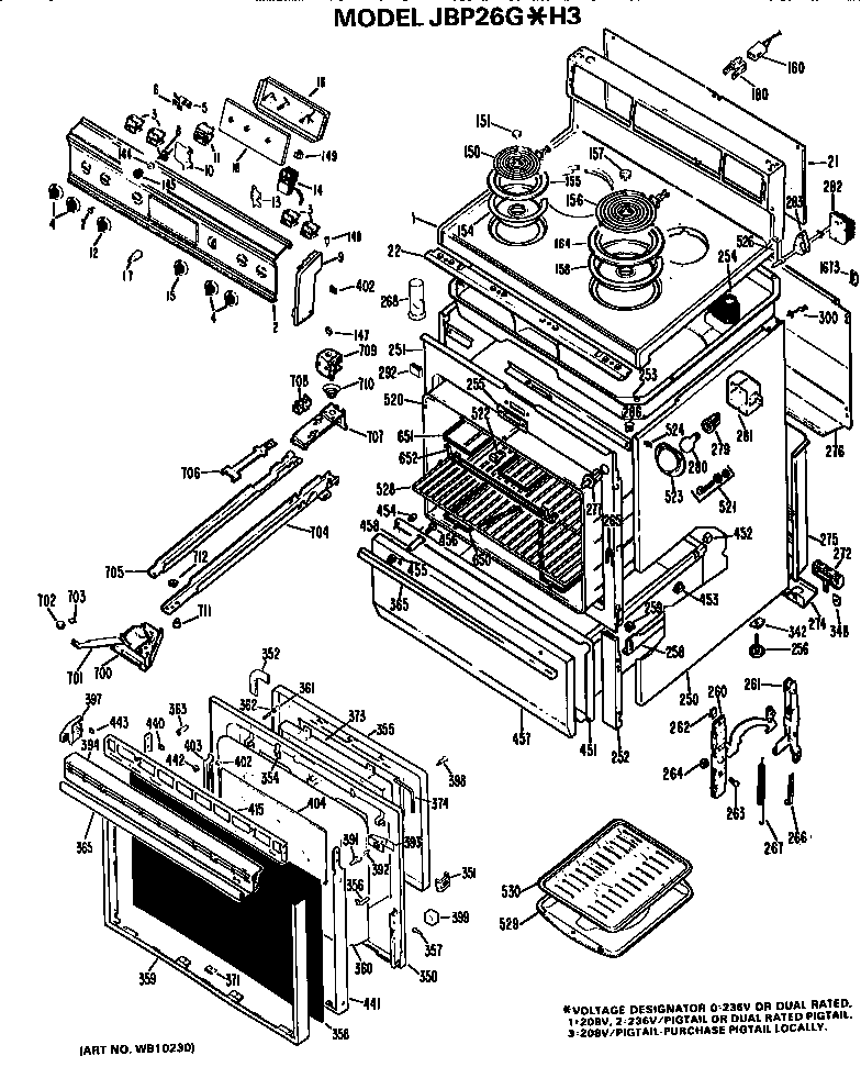 GE JBP26G*H3 main body/cooktop/controls diagram